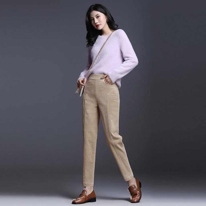 Damen-Cordhose, verkürzt, hoher Bund