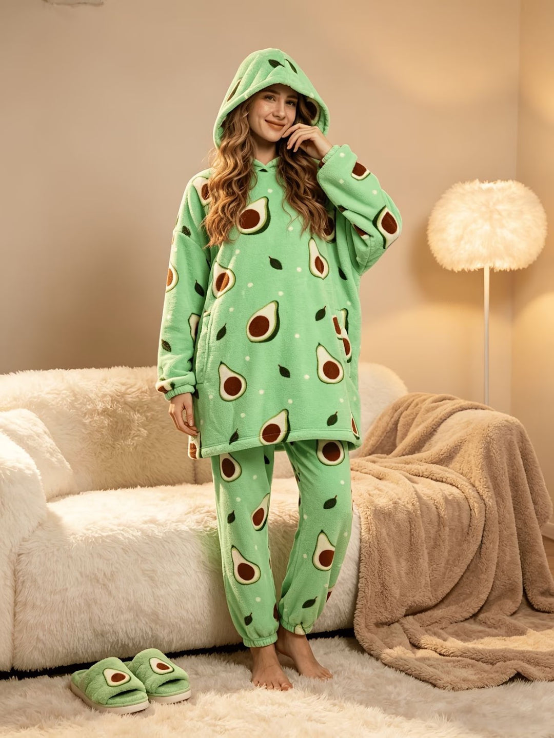 Damen-Pyjama-Set, gefüttert, warm und gemütlich