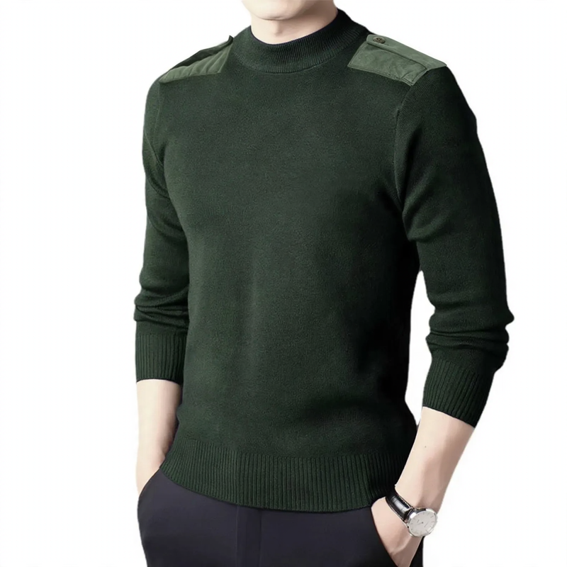 Herren-Wollpullover, V-Ausschnitt, Militär-Stil