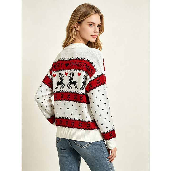 Lockerer Damen-Weihnachtspullover mit Rentier-Jacquard