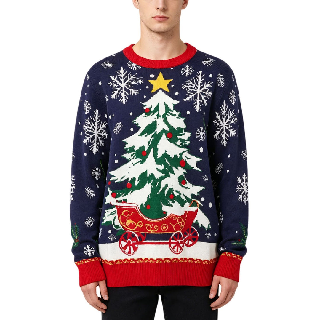 Weihnachts-Strickpullover mit Tannenbaum-Jacquard