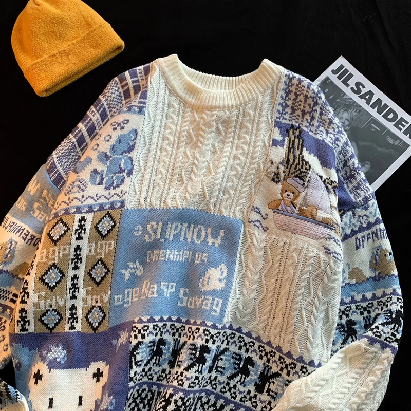 Locker Strickpullover im japanischen Stil für Paare