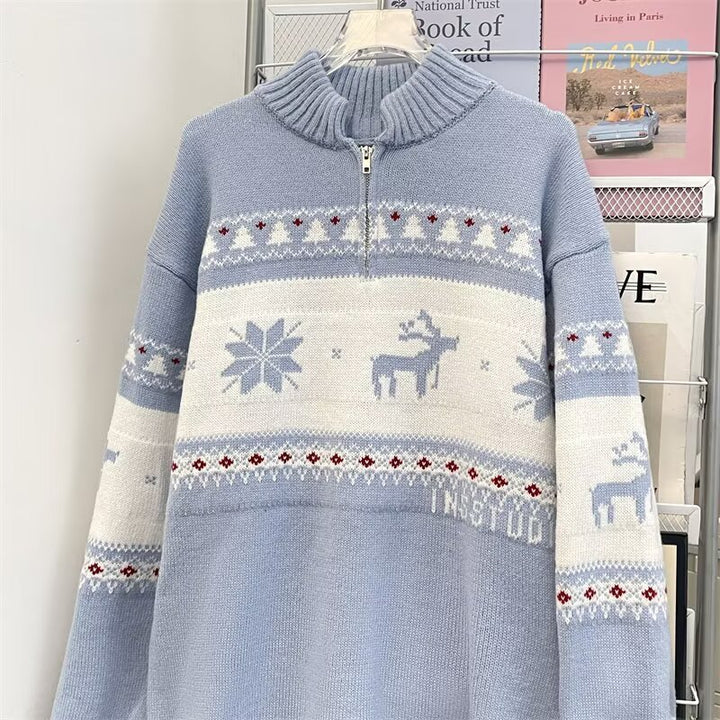 Strickpullover mit halbem Reißverschluss
