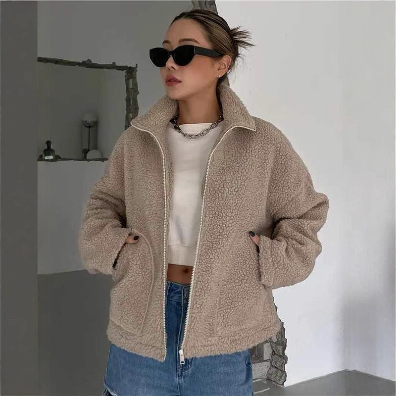 Damen-Fleecejacke mit Stehkragen und Reißverschluss