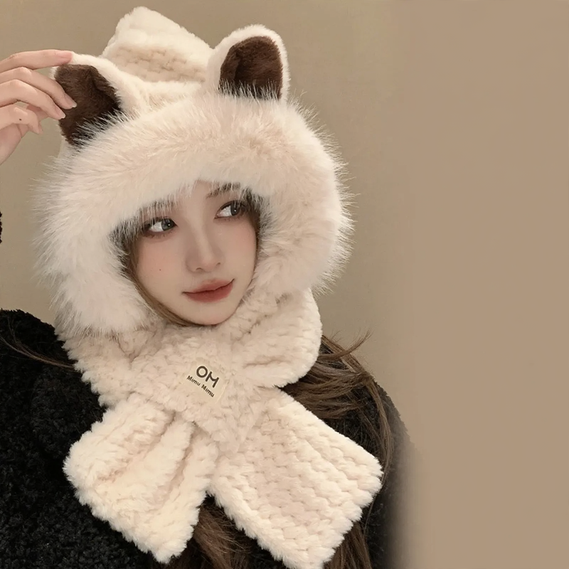 Plüsch-Set mit Mütze, Schal und Handschuhen, Damen, Winter