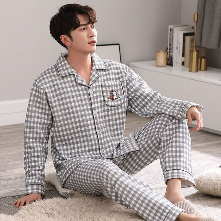 Gefütterter Herren-Pyjama, 100% Baumwolle, extra warm