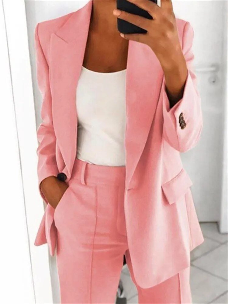 Blazer und Weite Bein Hose Zweiteiliges Set