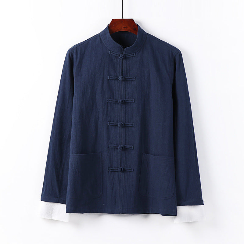 Herren Traditionelle chinesische Tang-Jacke mit Stehkragen und Knotenverschlüssen Echoarchiv