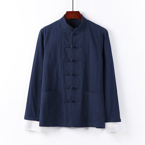 Herren Traditionelle chinesische Tang-Jacke mit Stehkragen und Knotenverschlüssen Echoarchiv