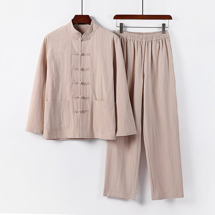 Herren Lockeres Hanfu-inspiriertes Freizeit-Set mit Stehkragen und Knotenverschlüssen Echoarchiv