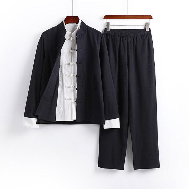 Herren Traditionsinspiriertes Kimono-Loungewear-Set mit Mandarinkragen Knotenverschluss und gerader Bundhose Echoarchiv