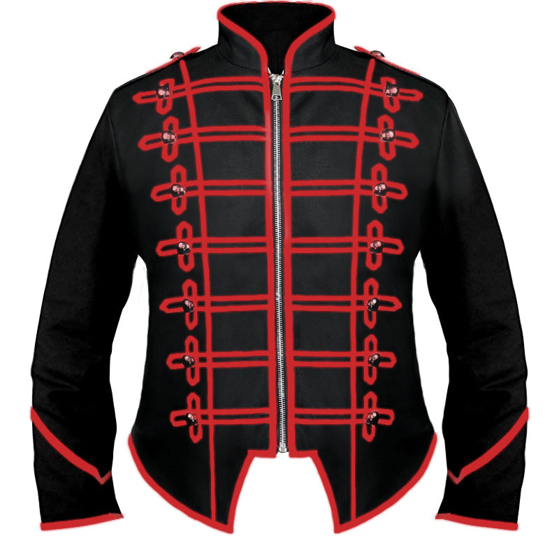Herren Hussaren-Uniformjacke im Parade-Stil mit Stehkragen Zierkordeln und verdecktem Reißverschluss – Taviero