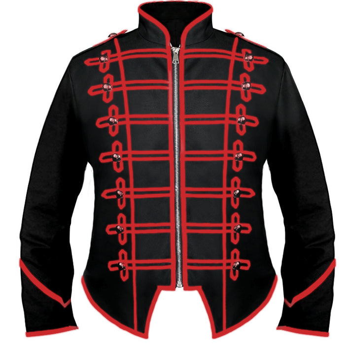 Herren Hussaren-Uniformjacke im Parade-Stil mit Stehkragen Zierkordeln und verdecktem Reißverschluss – Taviero