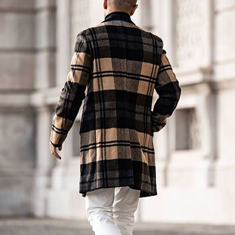 Herren Langer karierter Wollmix-Mantel mit Reverskragen und schlanker Silhouette – Montevé
