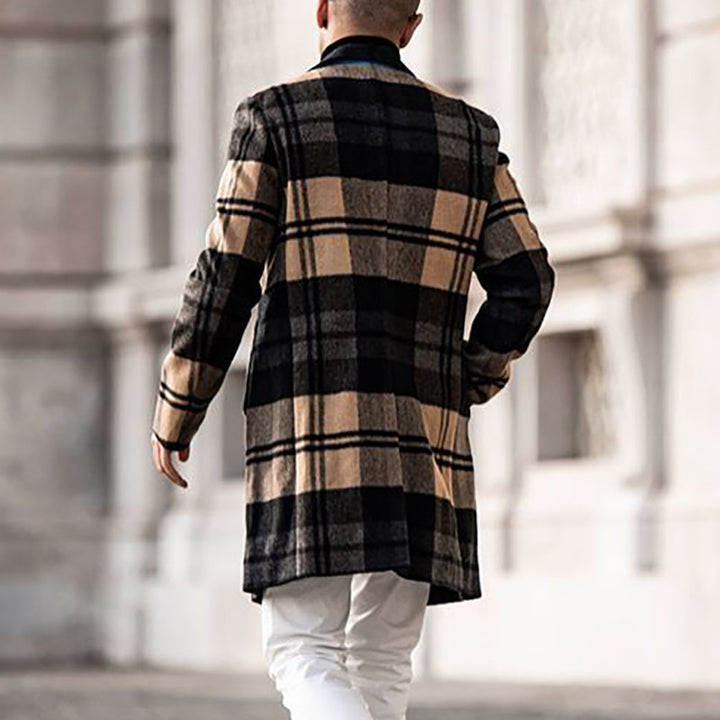 Herren Langer karierter Wollmix-Mantel mit Reverskragen und schlanker Silhouette – Montevé
