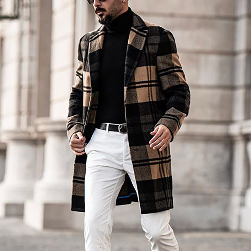 Herren Langer karierter Wollmix-Mantel mit Reverskragen und schlanker Silhouette – Montevé