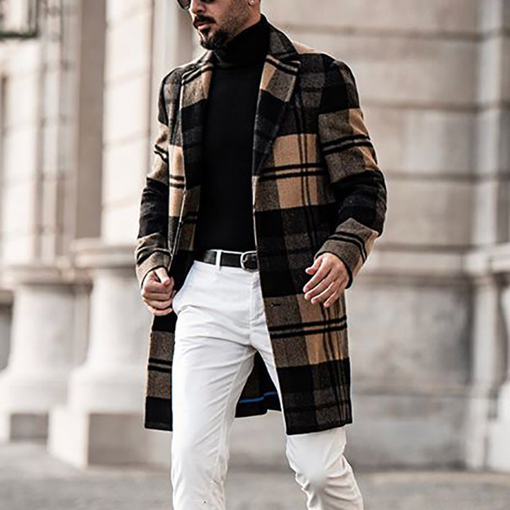 Herren Langer karierter Wollmix-Mantel mit Reverskragen und schlanker Silhouette – Montevé