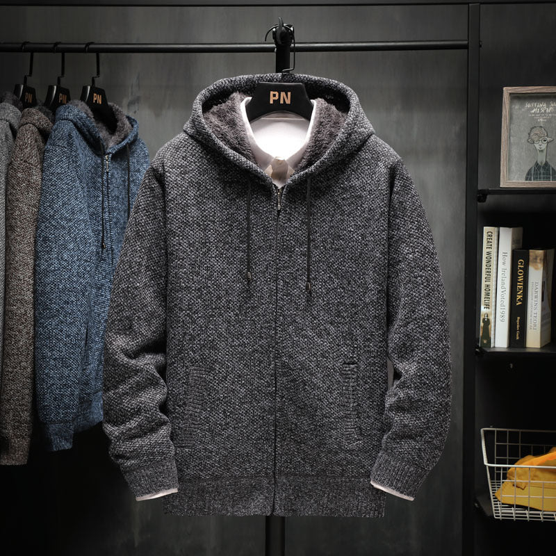 Herren kuschelige Fleecejacke mit Kapuze und praktischen Taschen Echoarchiv