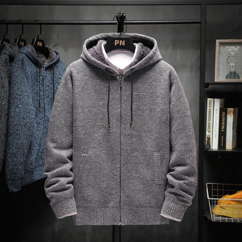 Herren kuschelige Fleecejacke mit Kapuze und praktischen Taschen Echoarchiv