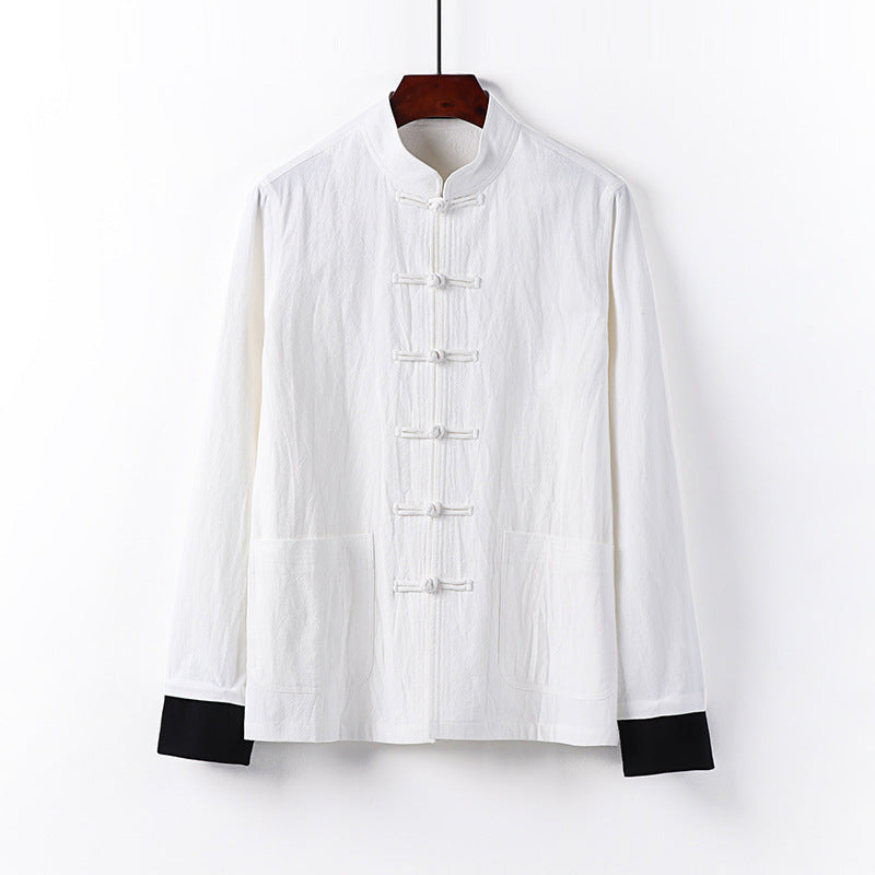Herren Traditionelle chinesische Tang-Jacke mit Stehkragen und Knotenverschlüssen Echoarchiv