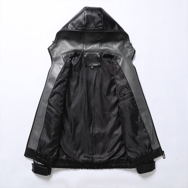 Herren leichte Kunstlederjacke mit Kapuze und praktischen Reißverschlusstaschen Echoarchiv