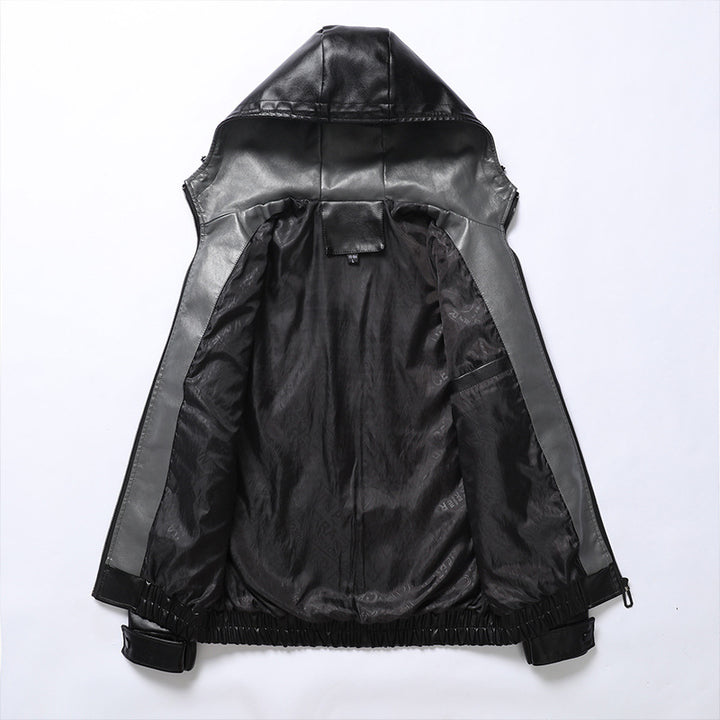 Herren leichte Kunstlederjacke mit Kapuze und praktischen Reißverschlusstaschen Echoarchiv