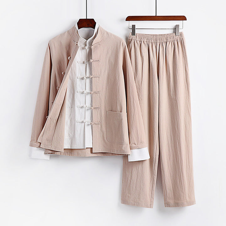 Herren Traditionsinspiriertes Kimono-Loungewear-Set mit Mandarinkragen Knotenverschluss und gerader Bundhose Echoarchiv