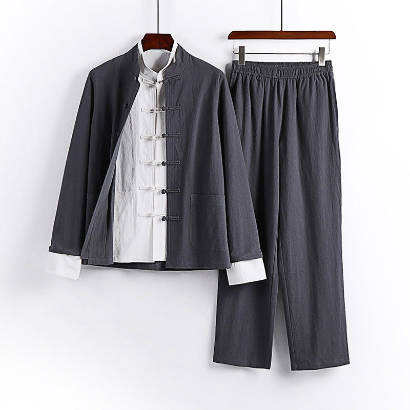 Herren Traditionsinspiriertes Kimono-Loungewear-Set mit Mandarinkragen Knotenverschluss und gerader Bundhose Echoarchiv