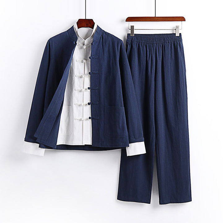 Herren Traditionsinspiriertes Kimono-Loungewear-Set mit Mandarinkragen Knotenverschluss und gerader Bundhose Echoarchiv