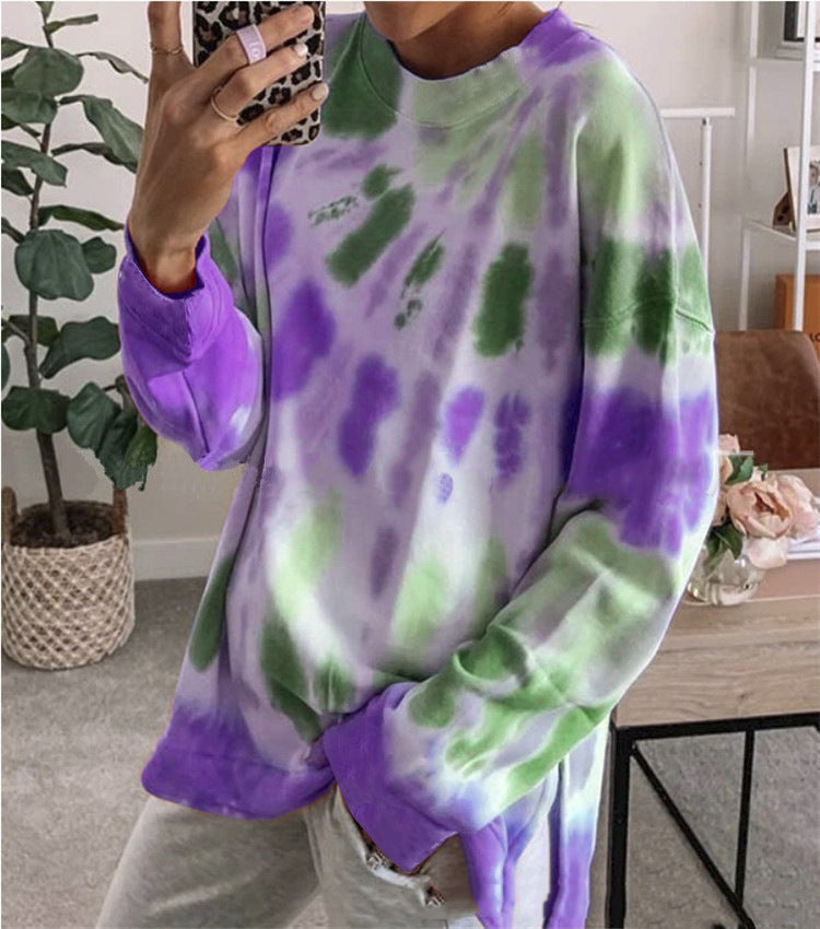 Damen stylishes Batik-Sweatshirt mit lockerer Passform und Rundhalsausschnitt Echoarchiv