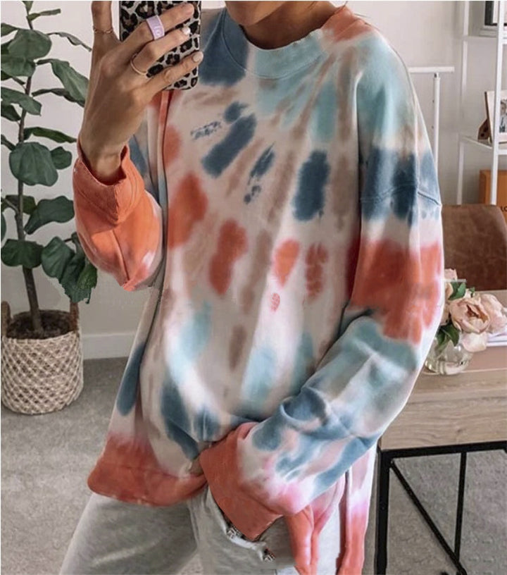 Damen stylishes Batik-Sweatshirt mit lockerer Passform und Rundhalsausschnitt Echoarchiv