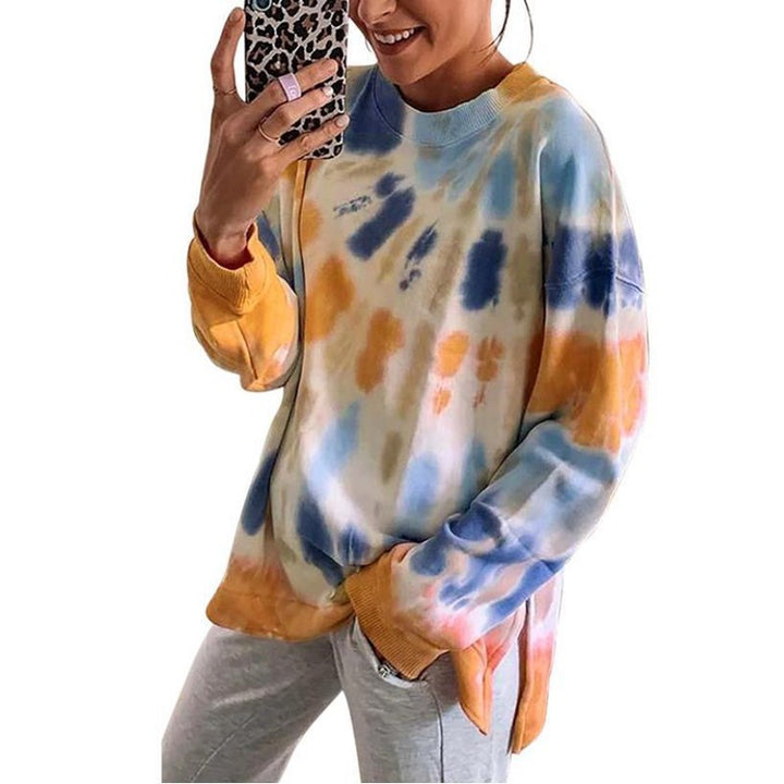 Damen stylishes Batik-Sweatshirt mit lockerer Passform und Rundhalsausschnitt Echoarchiv