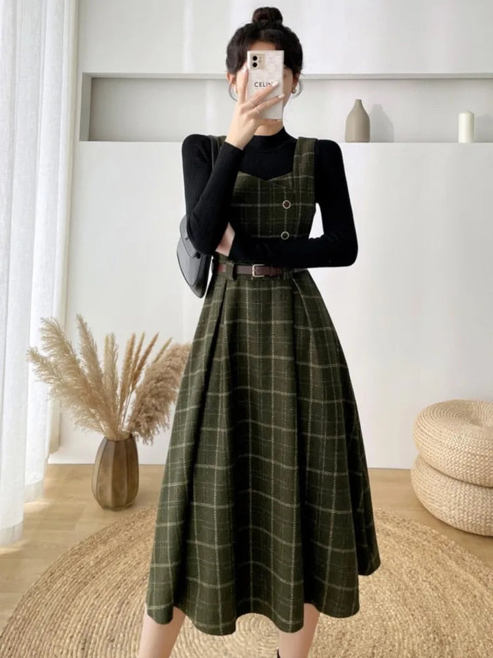 Echoarchiv - Frauen Stilvolles Vintage-Kariertes Kleid