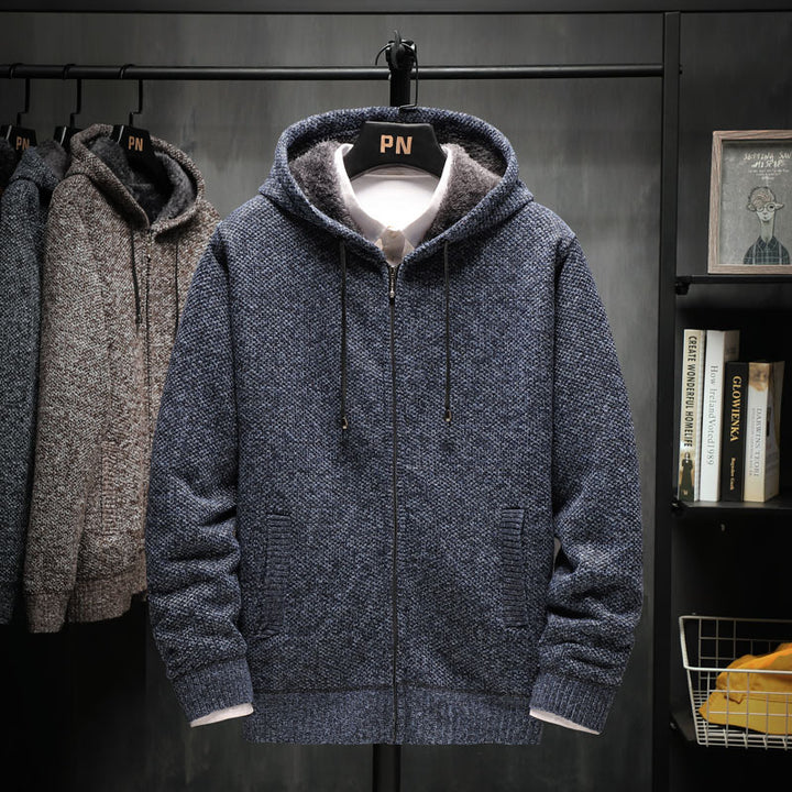 Herren kuschelige Fleecejacke mit Kapuze und praktischen Taschen Echoarchiv