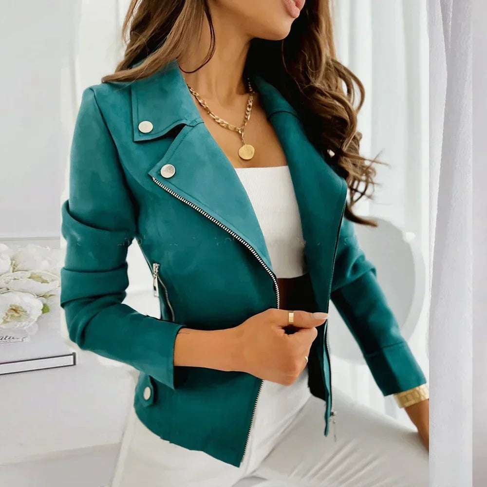 Suede Vintage Einfarbig Jacke