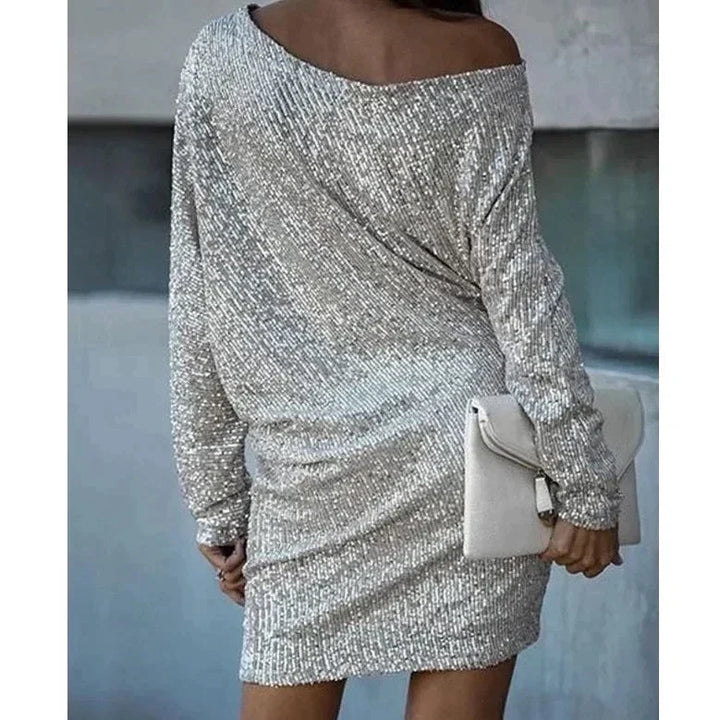 Glanzendes Minikleid mit einem Schulter