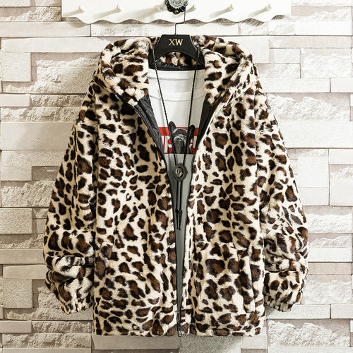 Echoarchiv Herren-Fleecejacke mit Kapuze und Leopardenmuster