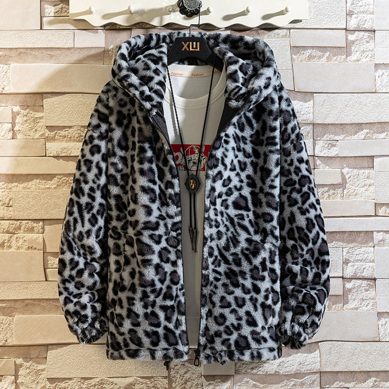 Echoarchiv Herren-Fleecejacke mit Kapuze und Leopardenmuster