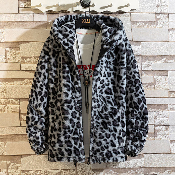 Echoarchiv Herren-Fleecejacke mit Kapuze und Leopardenmuster