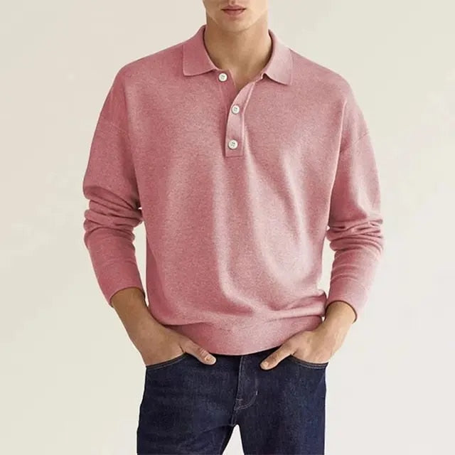 Lässiger, langärmeliger Herrenpullover mit niedrigem Kragen