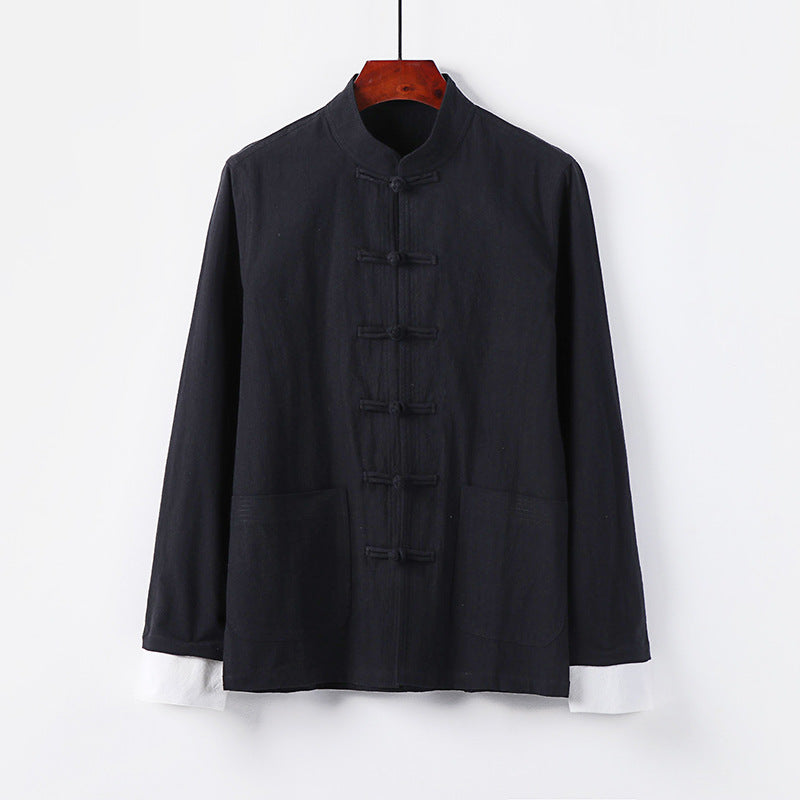 Herren Traditionelle chinesische Tang-Jacke mit Stehkragen und Knotenverschlüssen Echoarchiv