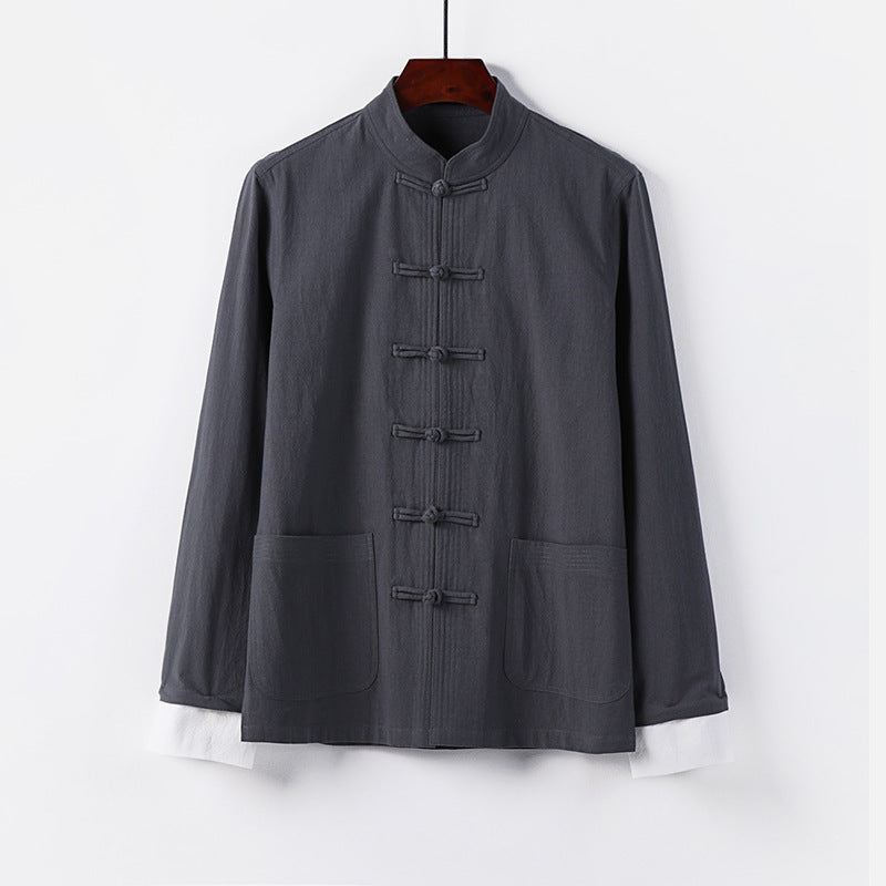 Herren Traditionelle chinesische Tang-Jacke mit Stehkragen und Knotenverschlüssen Echoarchiv
