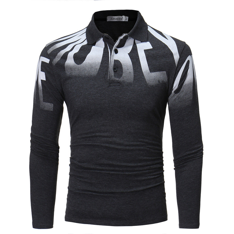 Herren nan Slim-Fit Langarm-Poloshirt mit großflächigem Typo-Print, Stretchkomfort und taillierter Silhouette Echo Archiv