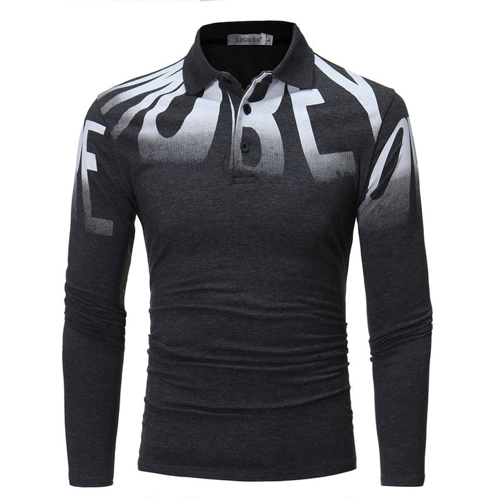 Herren nan Slim-Fit Langarm-Poloshirt mit großflächigem Typo-Print, Stretchkomfort und taillierter Silhouette Echo Archiv