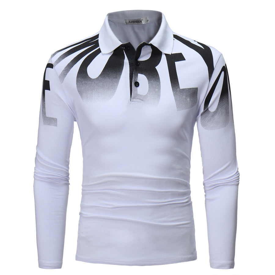 Herren nan Slim-Fit Langarm-Poloshirt mit großflächigem Typo-Print, Stretchkomfort und taillierter Silhouette Echo Archiv
