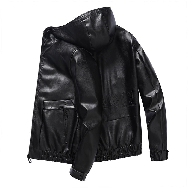 Herren leichte Kunstlederjacke mit Kapuze und praktischen Reißverschlusstaschen Echoarchiv