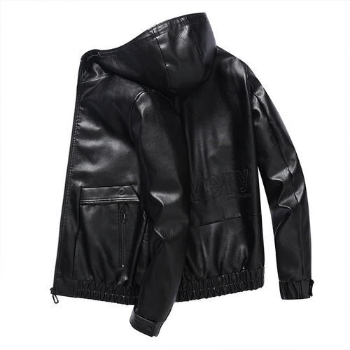 Herren leichte Kunstlederjacke mit Kapuze und praktischen Reißverschlusstaschen Echoarchiv