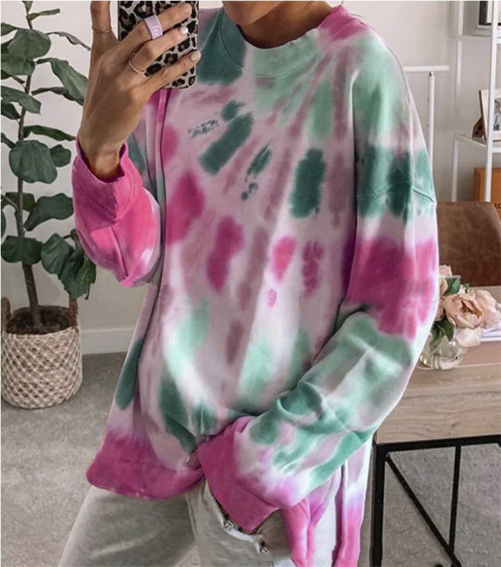 Damen stylishes Batik-Sweatshirt mit lockerer Passform und Rundhalsausschnitt Echoarchiv