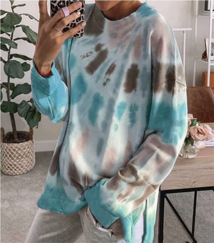 Damen stylishes Batik-Sweatshirt mit lockerer Passform und Rundhalsausschnitt Echoarchiv
