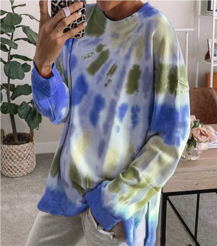 Damen stylishes Batik-Sweatshirt mit lockerer Passform und Rundhalsausschnitt Echoarchiv